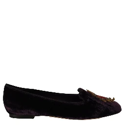 Purple Velvet DG Heart Loafers Flats Shoes