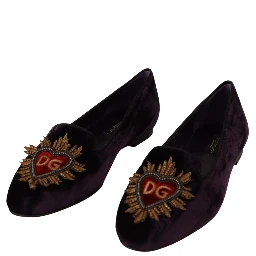 Purple Velvet DG Heart Loafers Flats Shoes