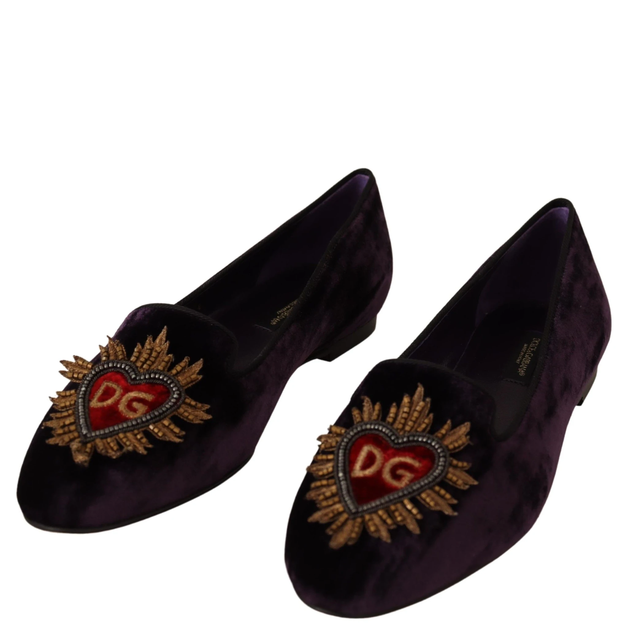 Purple Velvet DG Heart Loafers Flats Shoes