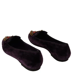 Purple Velvet DG Heart Loafers Flats Shoes