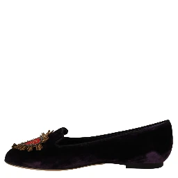 Purple Velvet DG Heart Loafers Flats Shoes