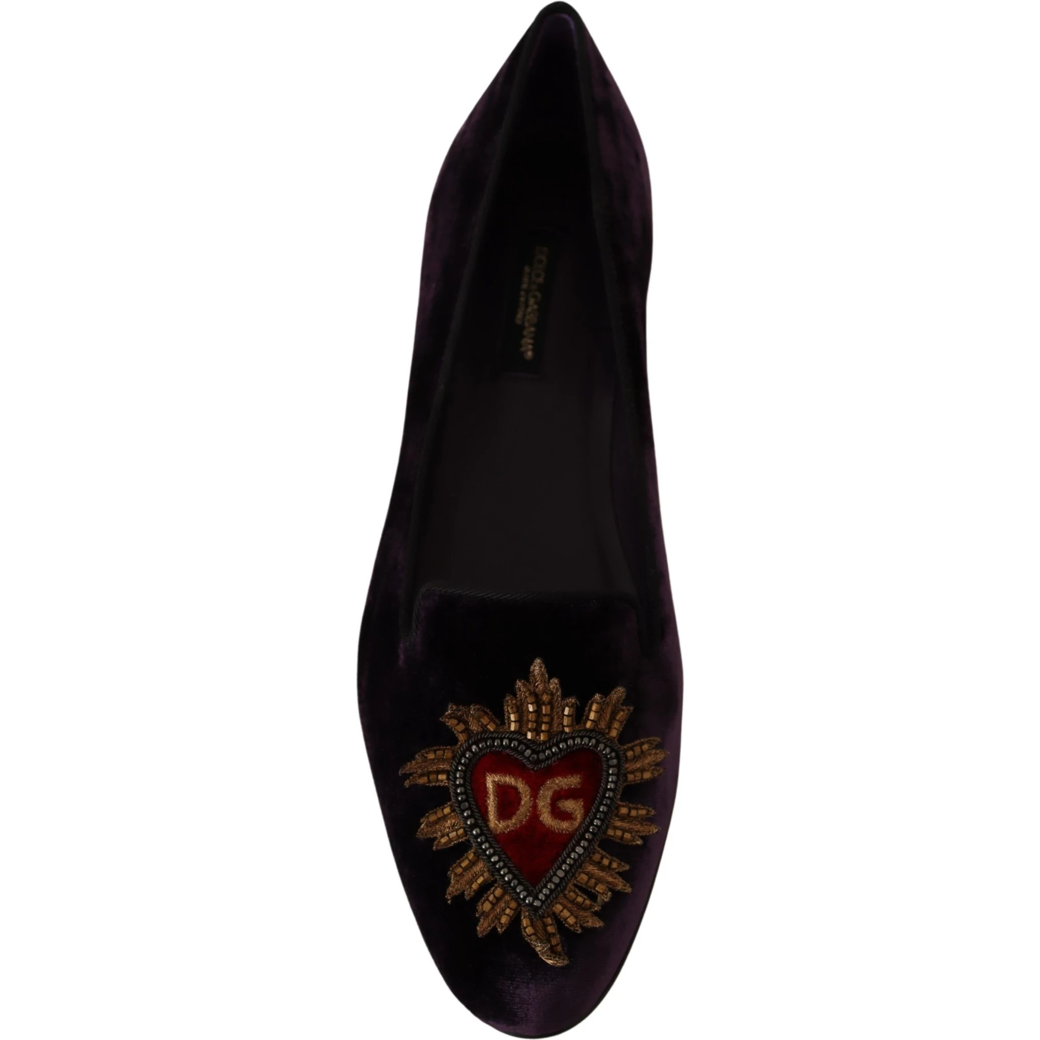 Purple Velvet DG Heart Loafers Flats Shoes