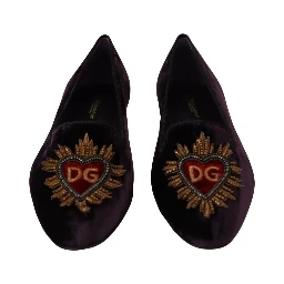 Purple Velvet DG Heart Loafers Flats Shoes