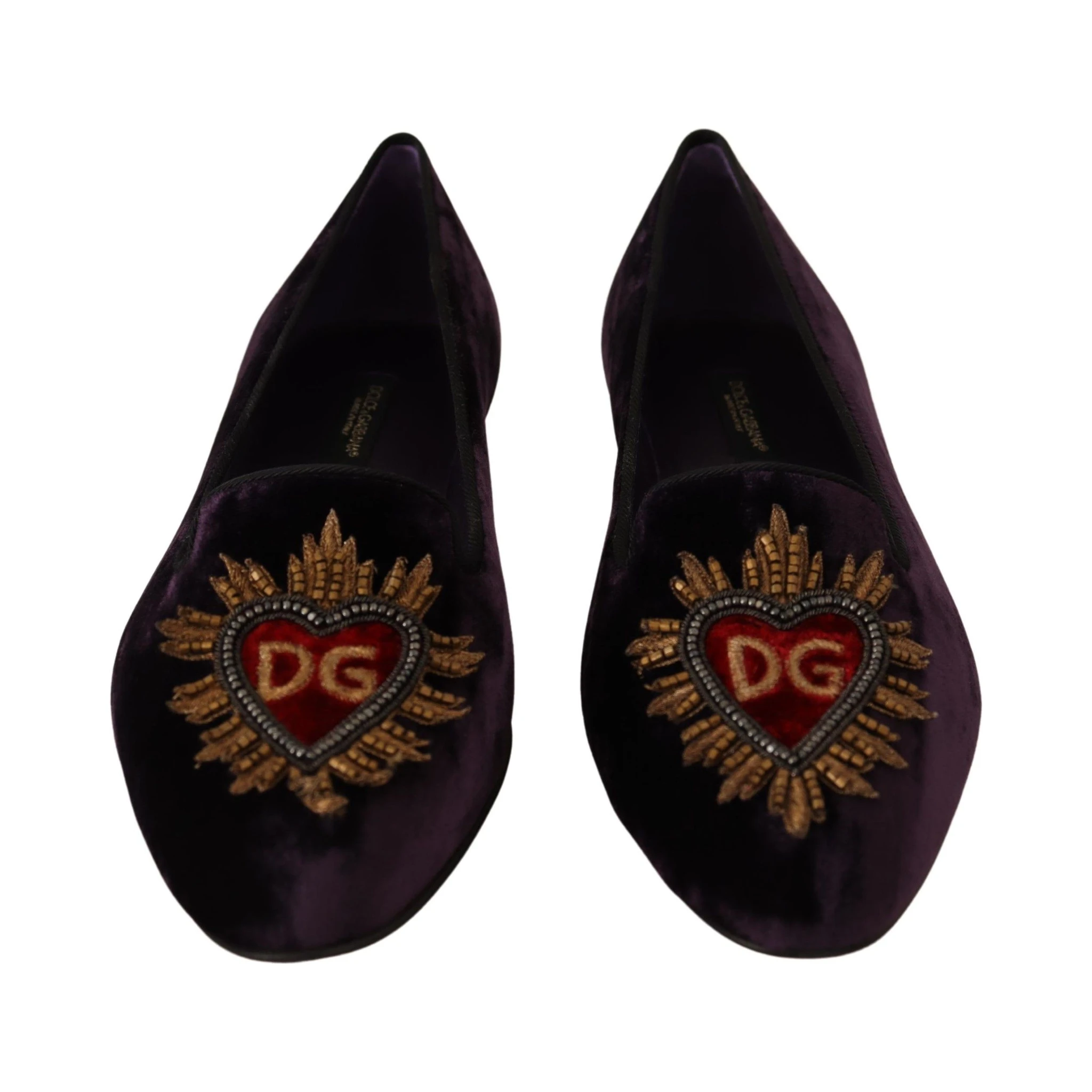 Purple Velvet DG Heart Loafers Flats Shoes