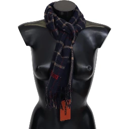 Black Checkered Unisex Neck Wrap Fringes Scarf