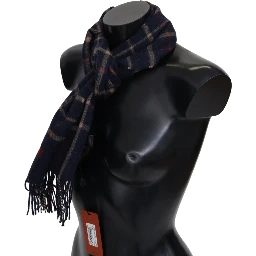 Black Checkered Unisex Neck Wrap Fringes Scarf
