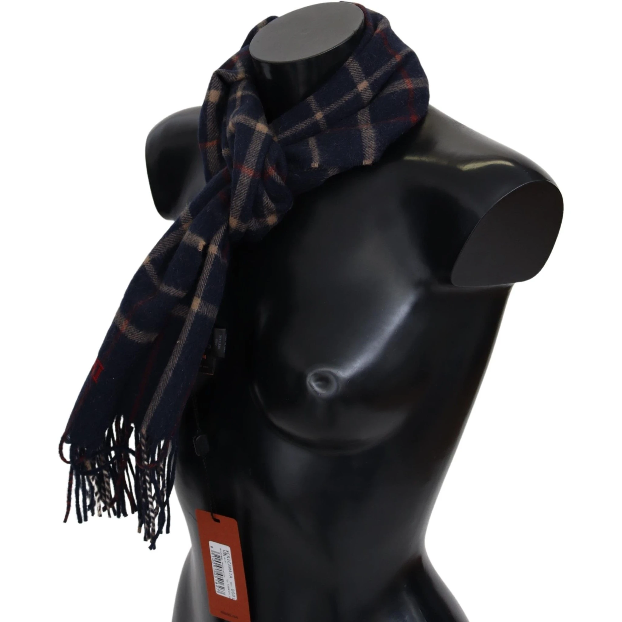 Black Checkered Unisex Neck Wrap Fringes Scarf