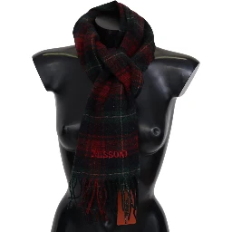 Black Red Check Wool Unisex Neck Wrap Fringes Scarf
