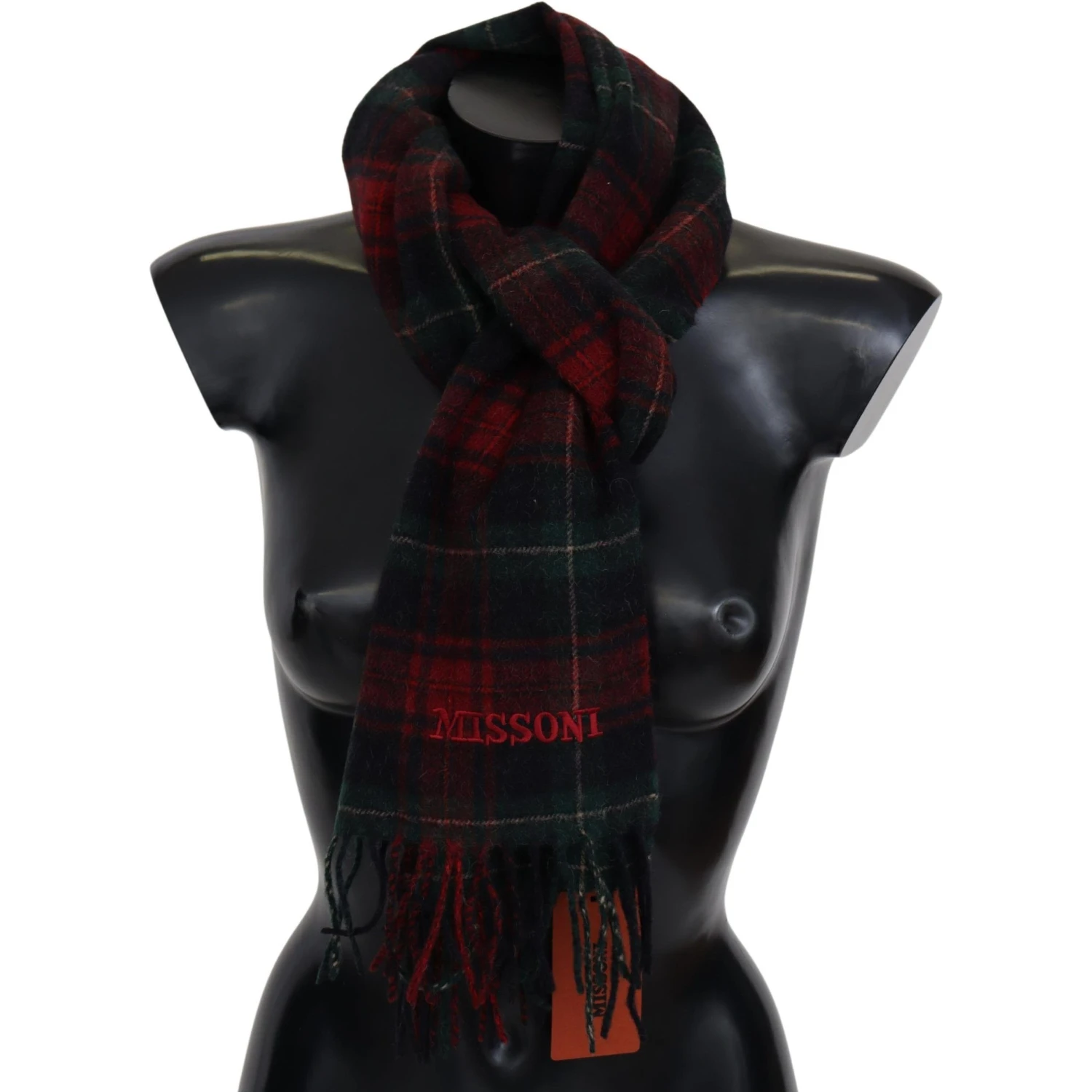 Black Red Check Wool Unisex Neck Wrap Fringes Scarf