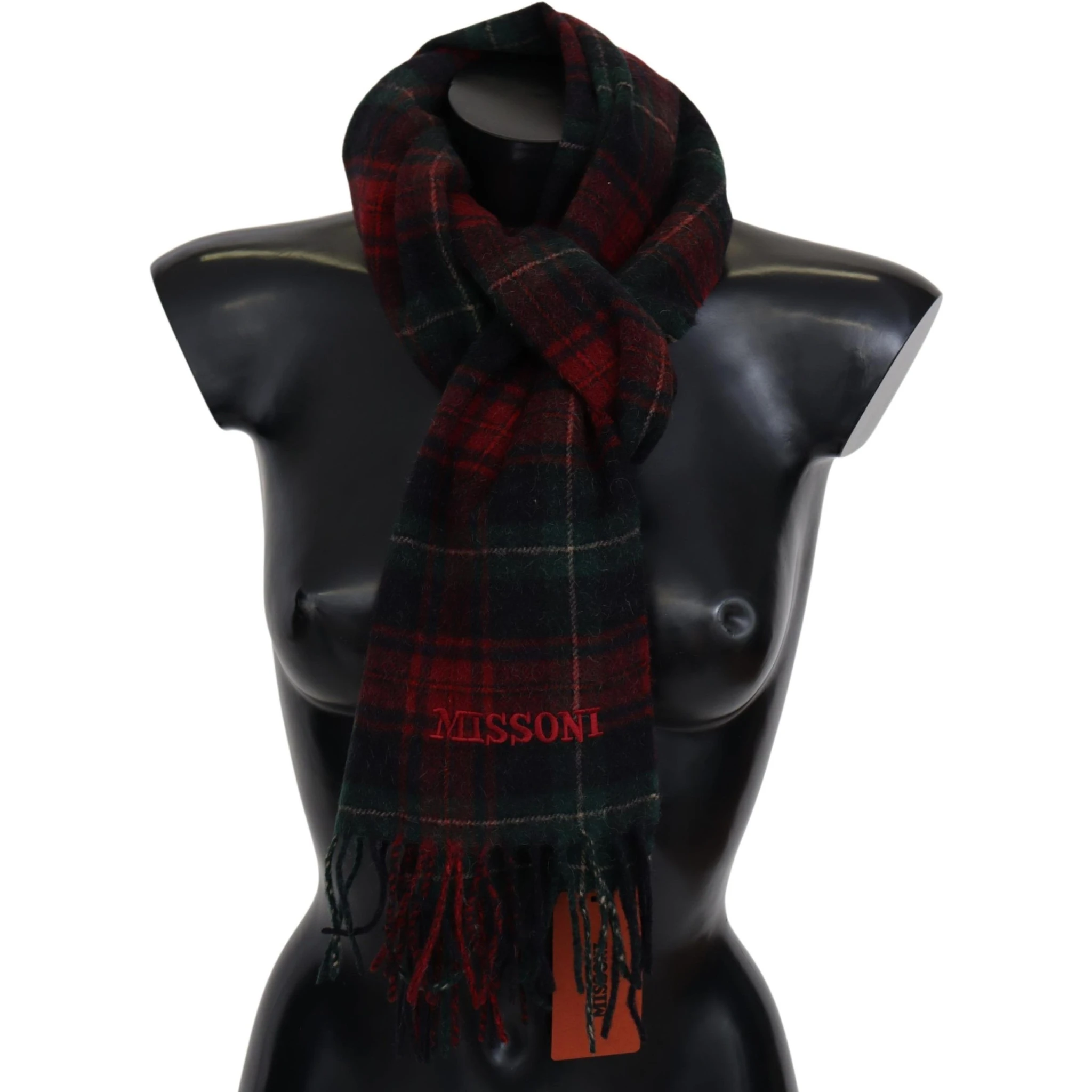 Black Red Check Wool Unisex Neck Wrap Fringes Scarf