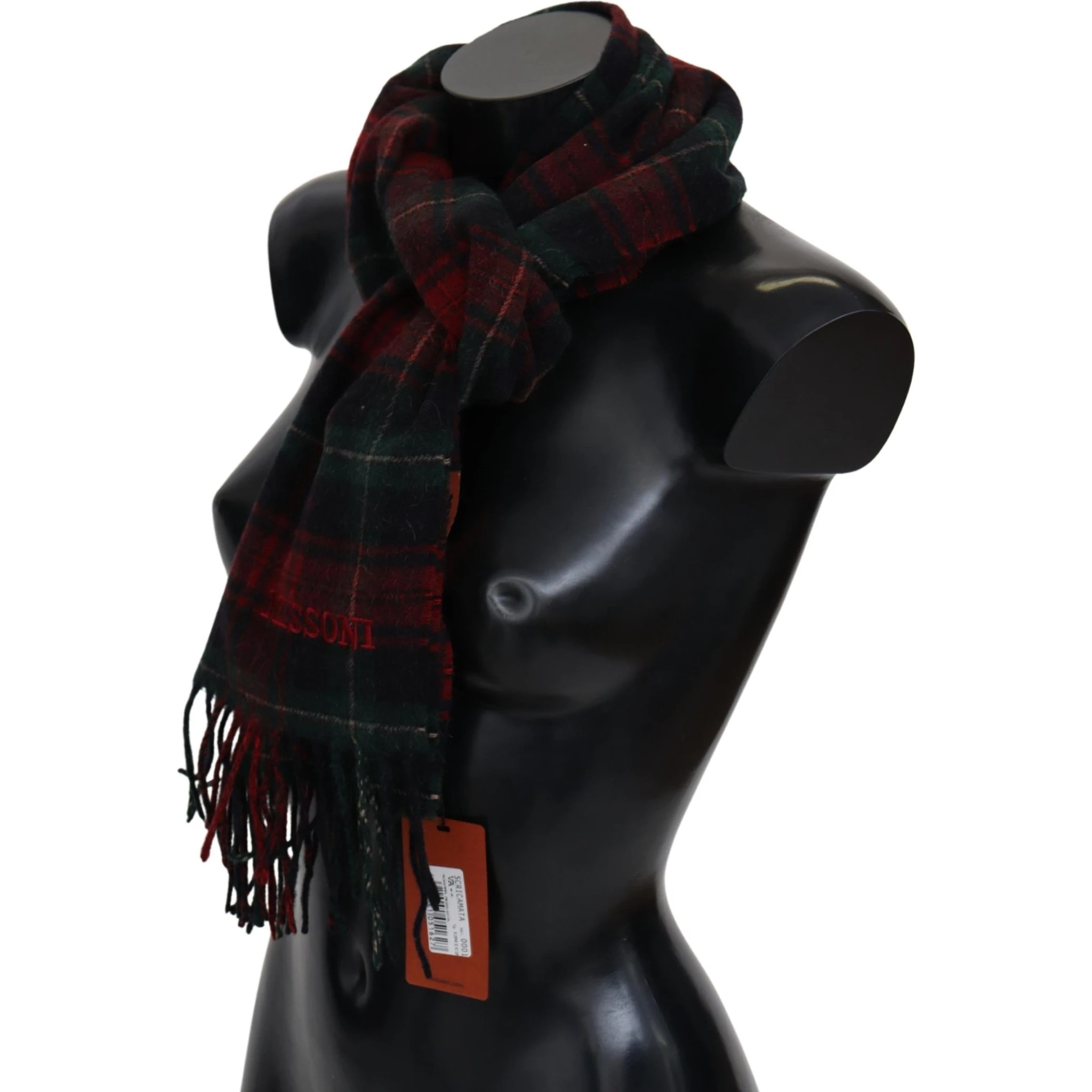 Black Red Check Wool Unisex Neck Wrap Fringes Scarf