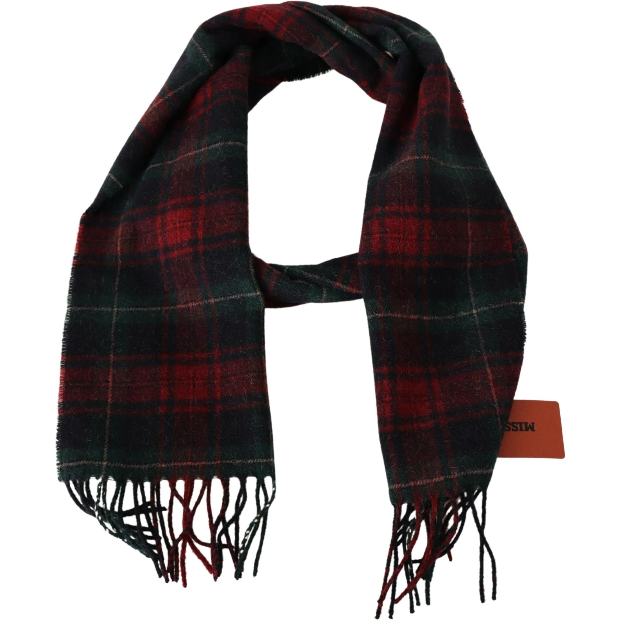 Black Red Check Wool Unisex Neck Wrap Fringes Scarf