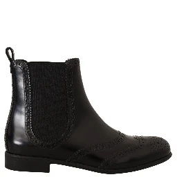 Black Leather Ankle High Flat Boots Shoes