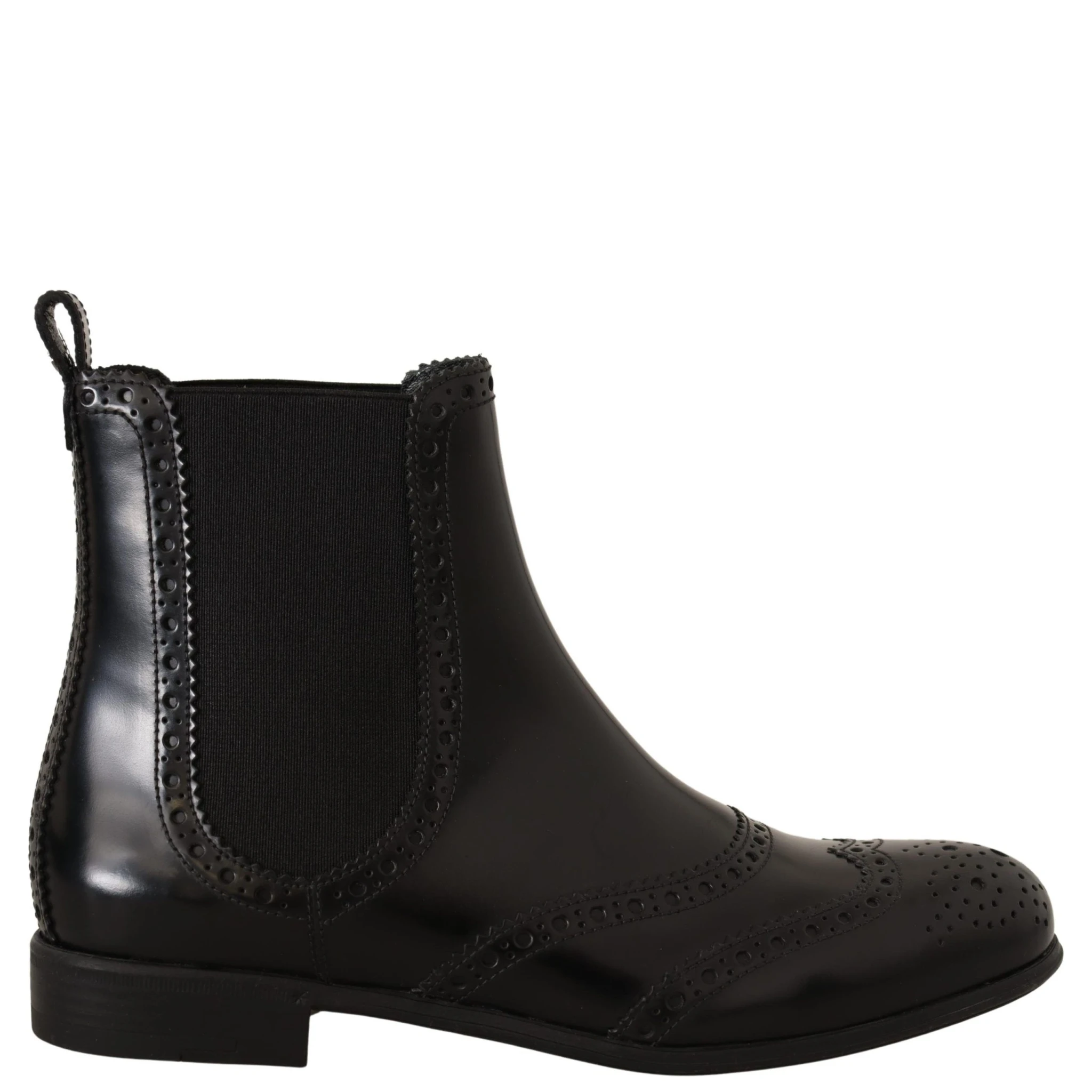 Black Leather Ankle High Flat Boots Shoes