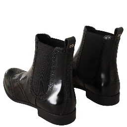 Black Leather Ankle High Flat Boots Shoes