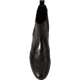 Black Leather Ankle High Flat Boots Shoes