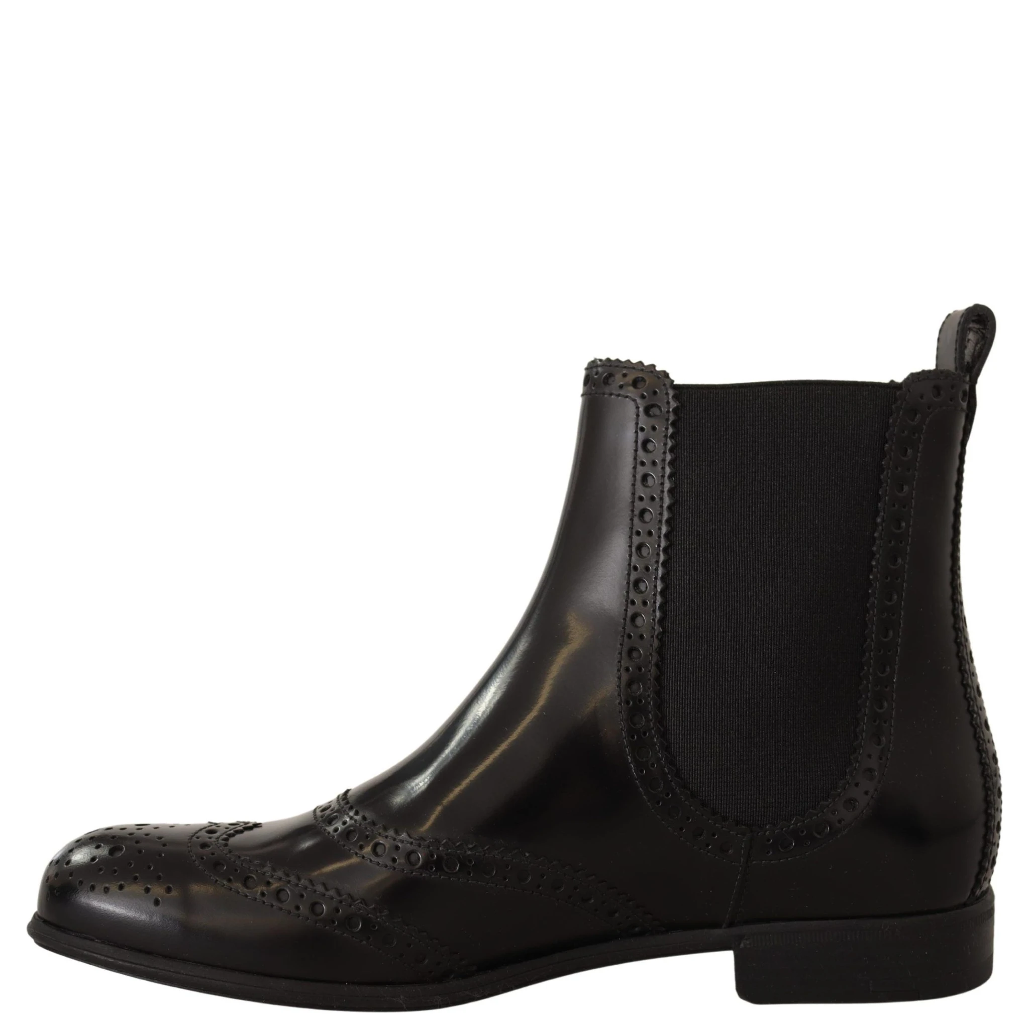 Black Leather Ankle High Flat Boots Shoes