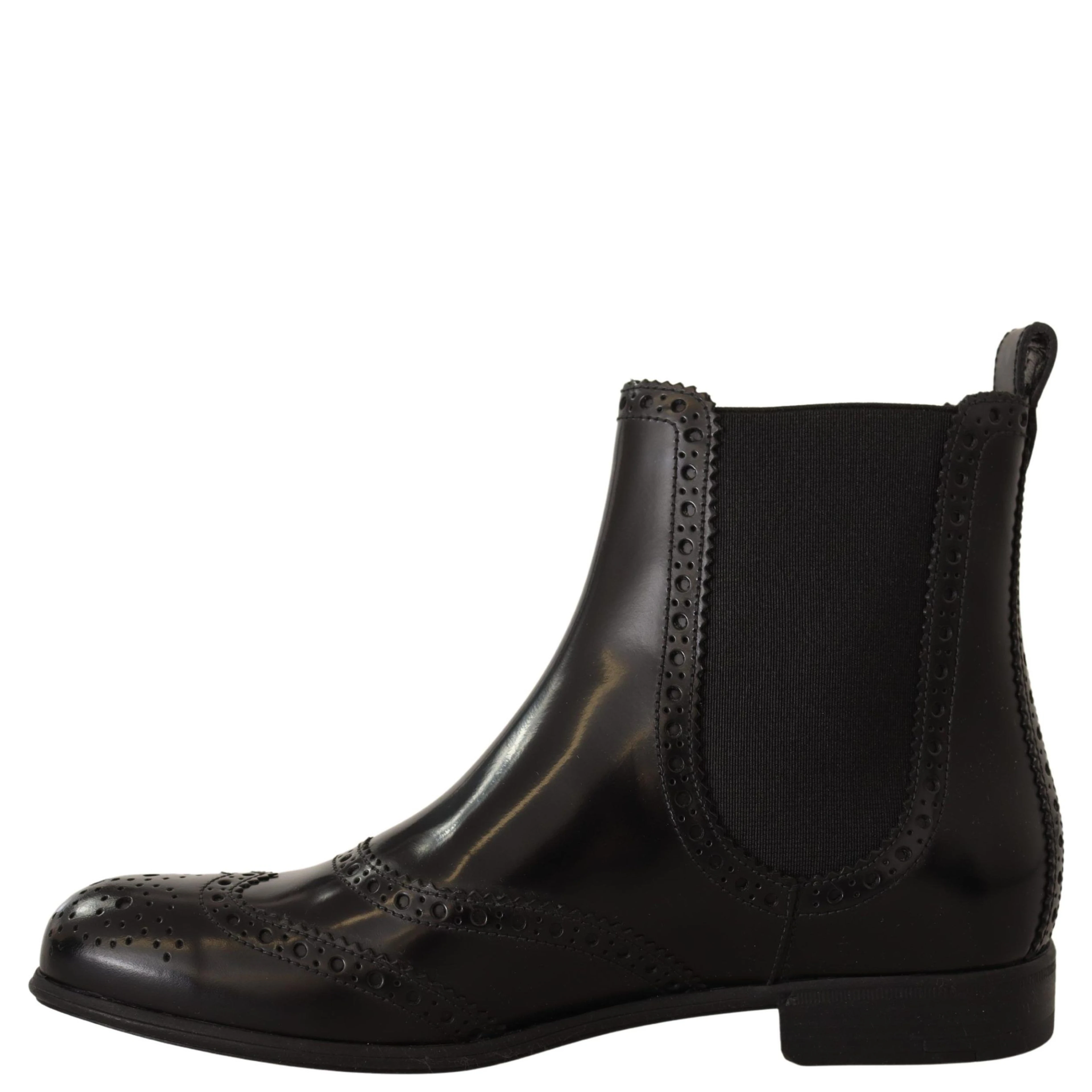 Black Leather Ankle High Flat Boots Shoes