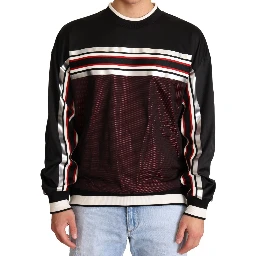 Black Red Mesh Sport Pullover Crewneck Sweater