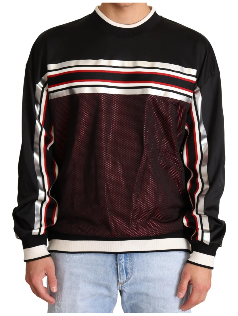 Black Red Mesh Sport Pullover Crewneck Sweater