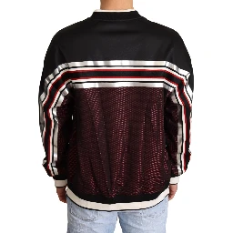 Black Red Mesh Sport Pullover Crewneck Sweater