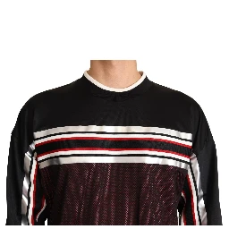 Black Red Mesh Sport Pullover Crewneck Sweater