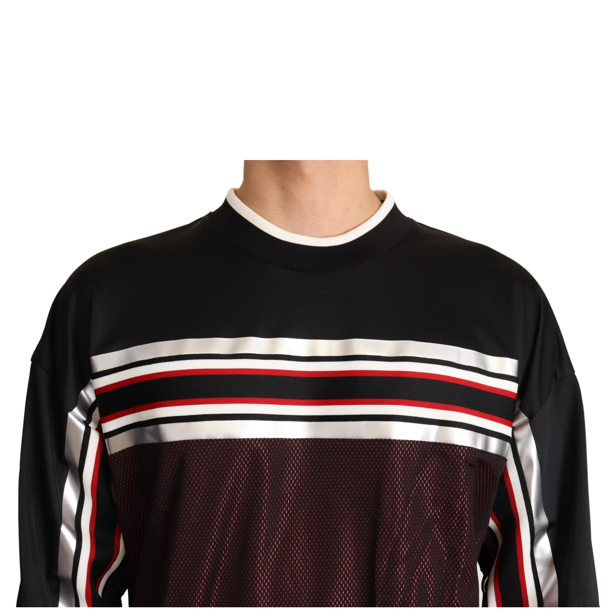 Black Red Mesh Sport Pullover Crewneck Sweater