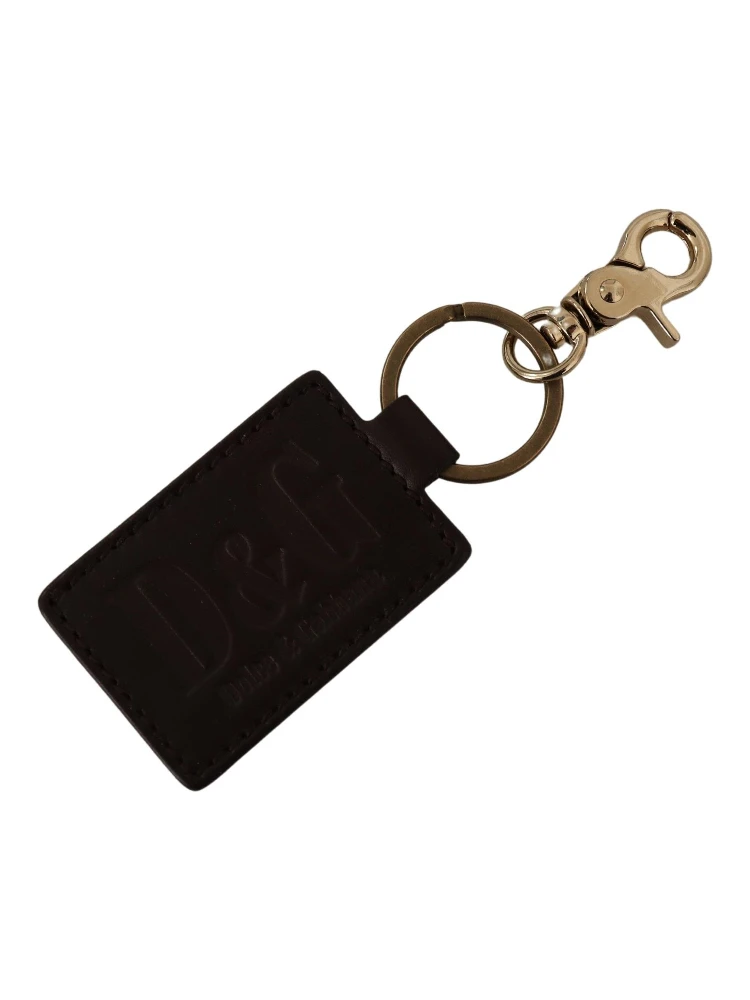 Brown Leather Logo Metal Ring Hook Keychain