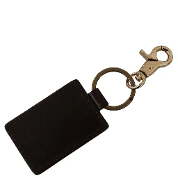 Brown Leather Logo Metal Ring Hook Keychain