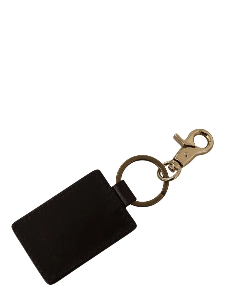 Brown Leather Logo Metal Ring Hook Keychain alternative