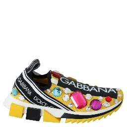 Yellow Multicolor Crystals Sneakers Shoes