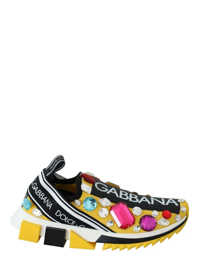 Yellow Multicolor Crystals Sneakers Shoes