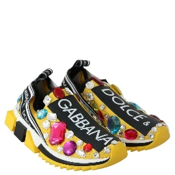 Yellow Multicolor Crystals Sneakers Shoes