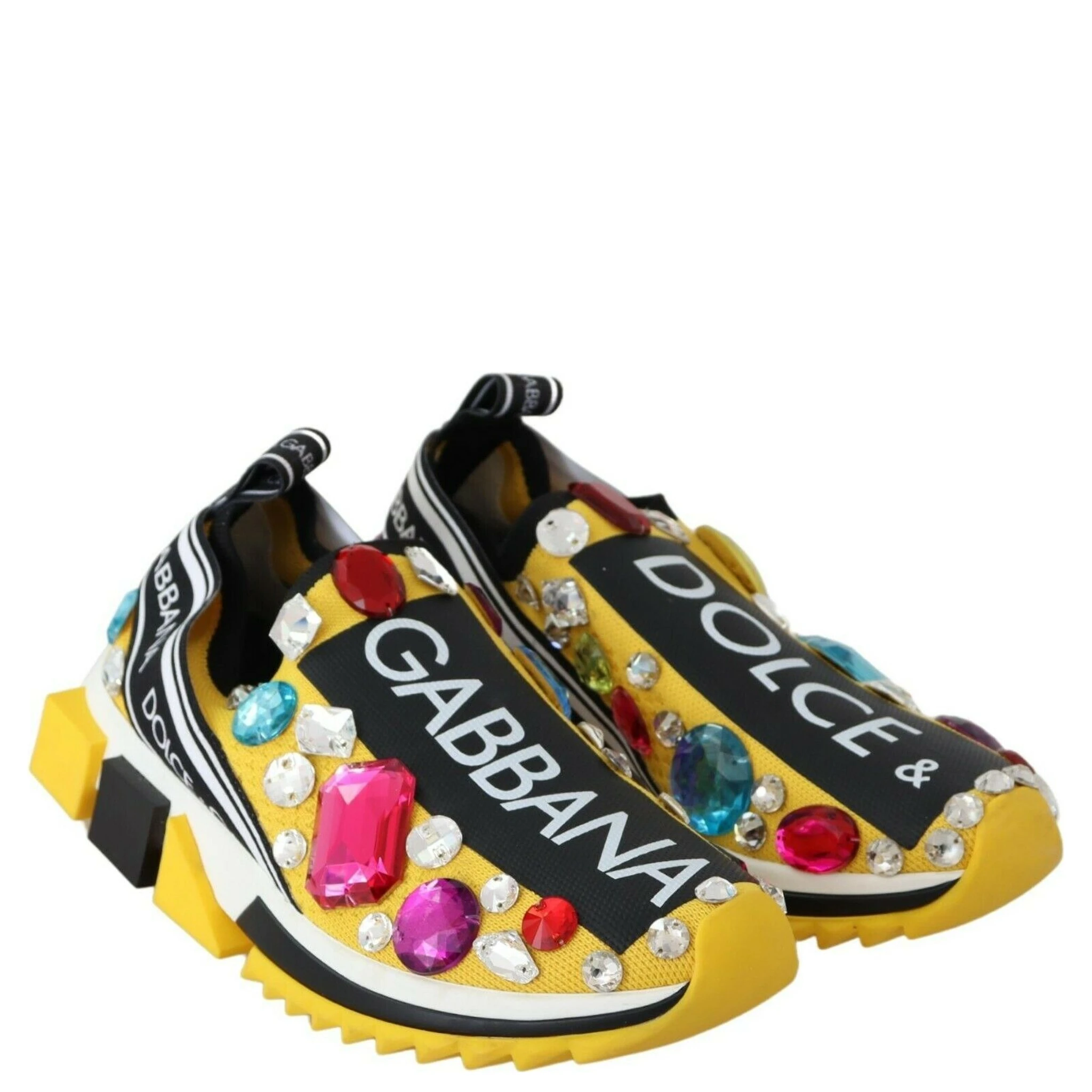 Yellow Multicolor Crystals Sneakers Shoes