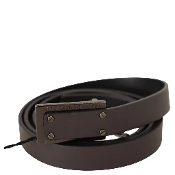 Dark Brown Leather Logo Buckle Belt