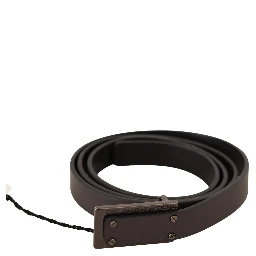 Dark Brown Leather Logo Buckle Belt