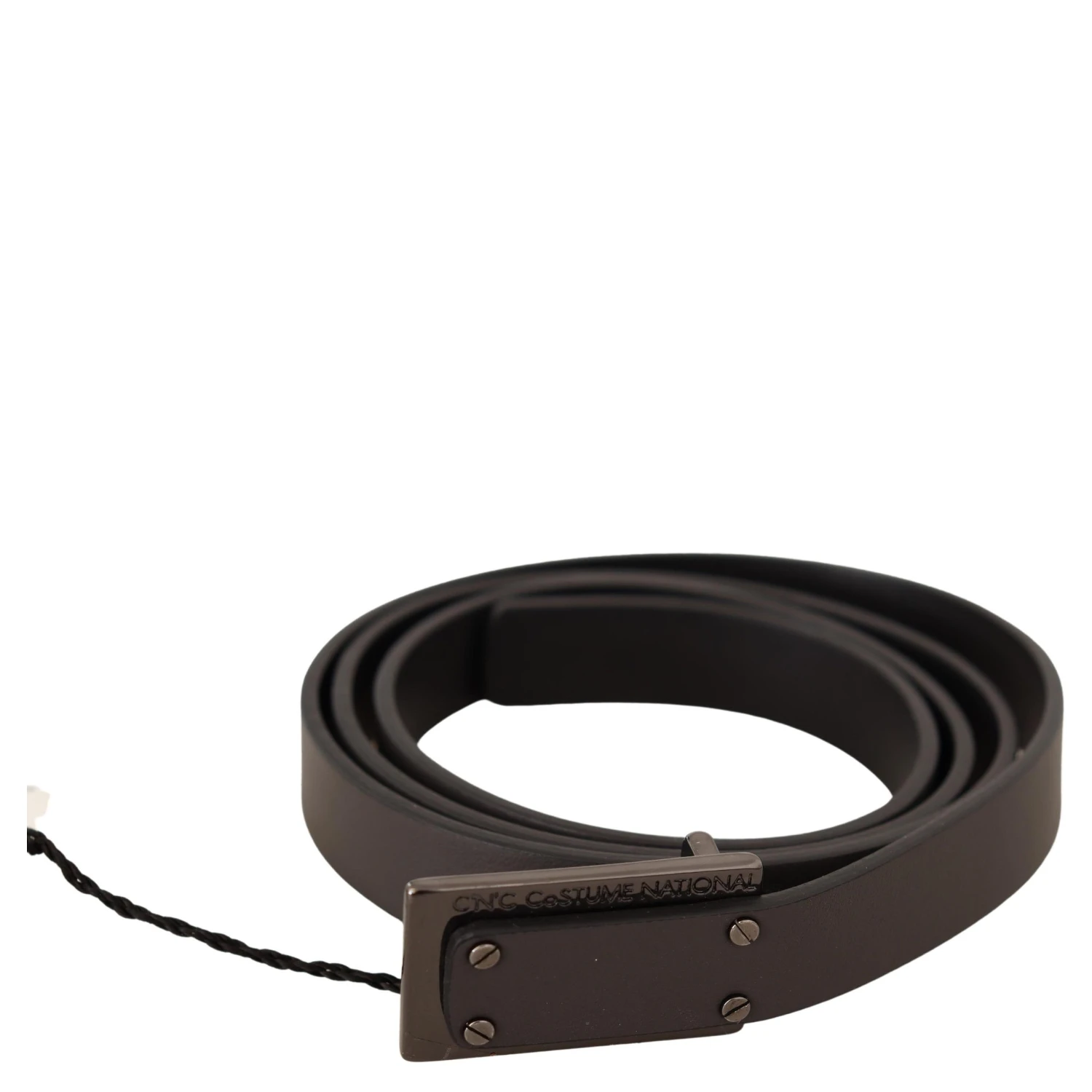 Dark Brown Leather Logo Buckle Belt