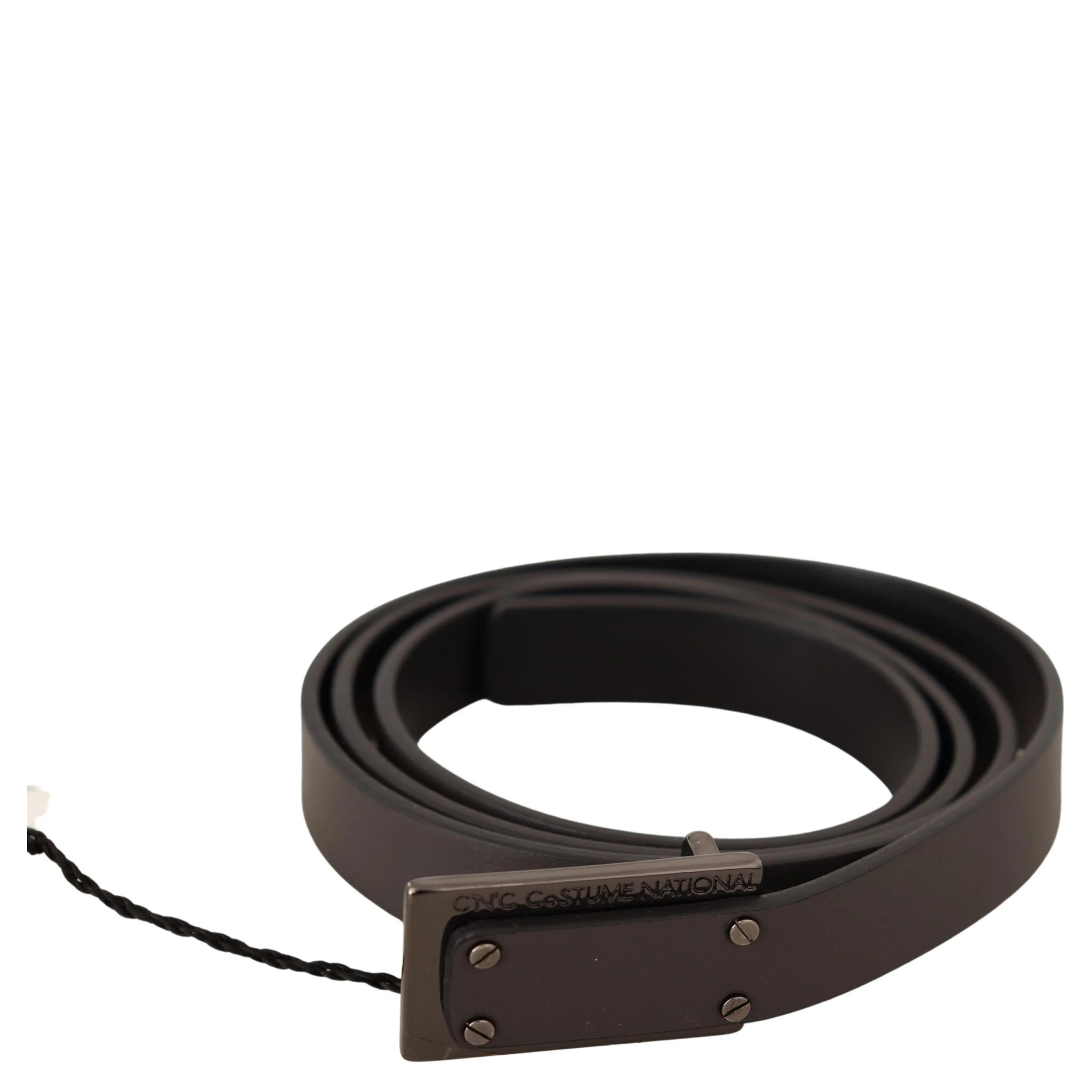 Dark Brown Leather Logo Buckle Belt