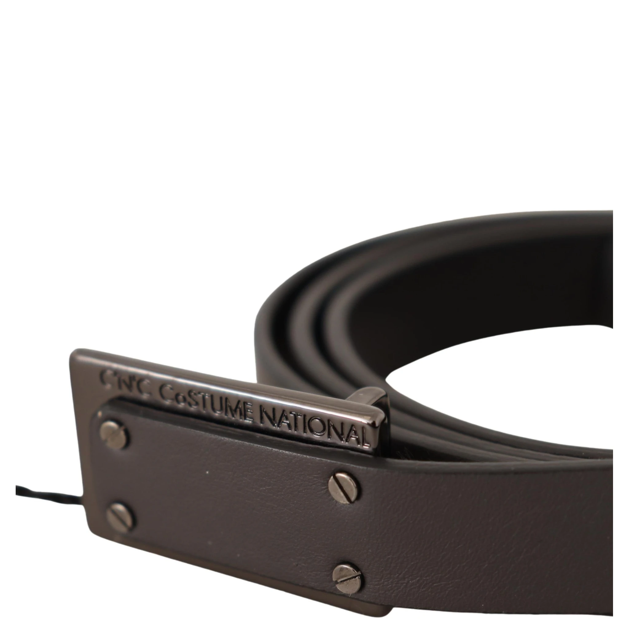 Dark Brown Leather Logo Buckle Belt
