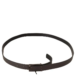 Dark Brown Leather Logo Buckle Belt