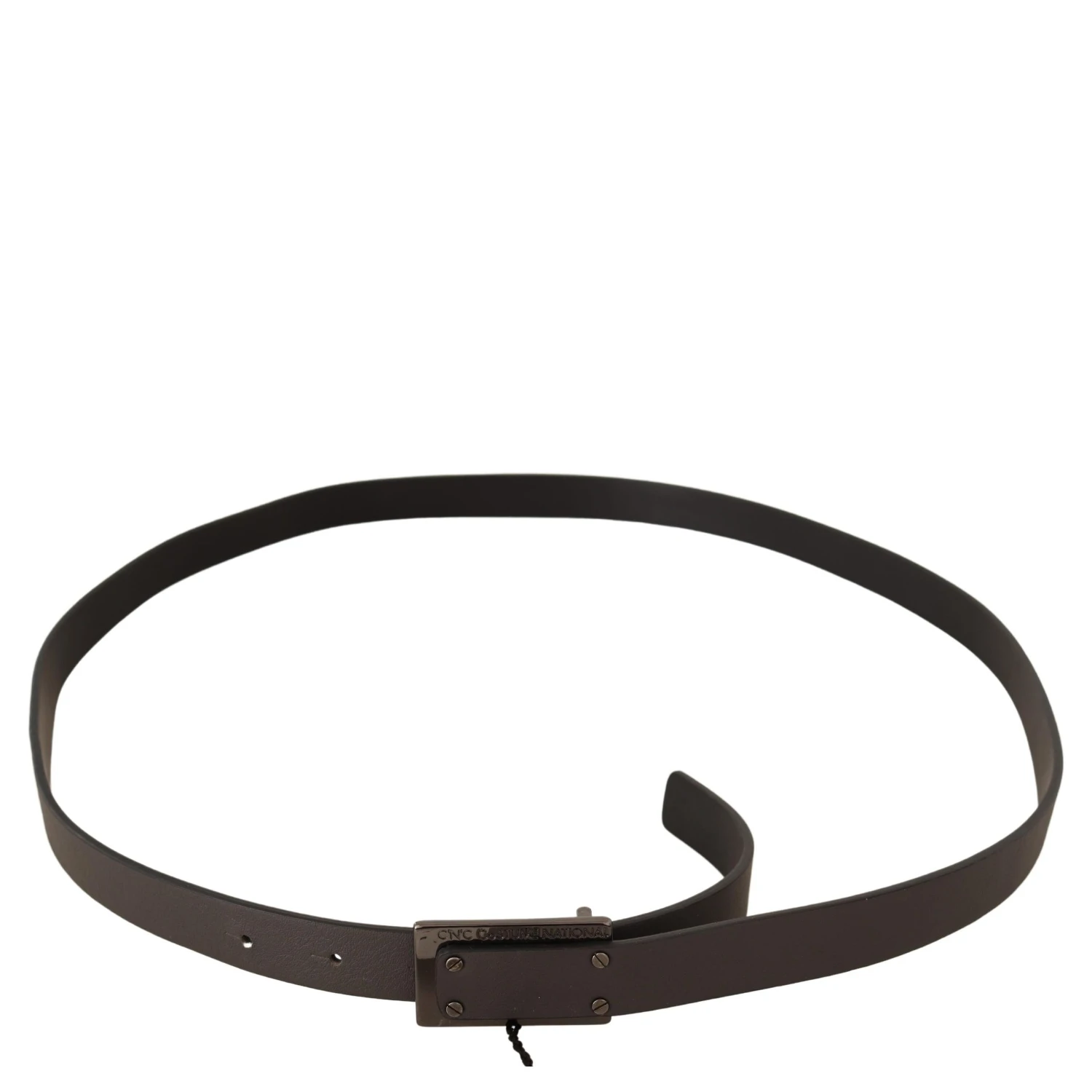 Dark Brown Leather Logo Buckle Belt
