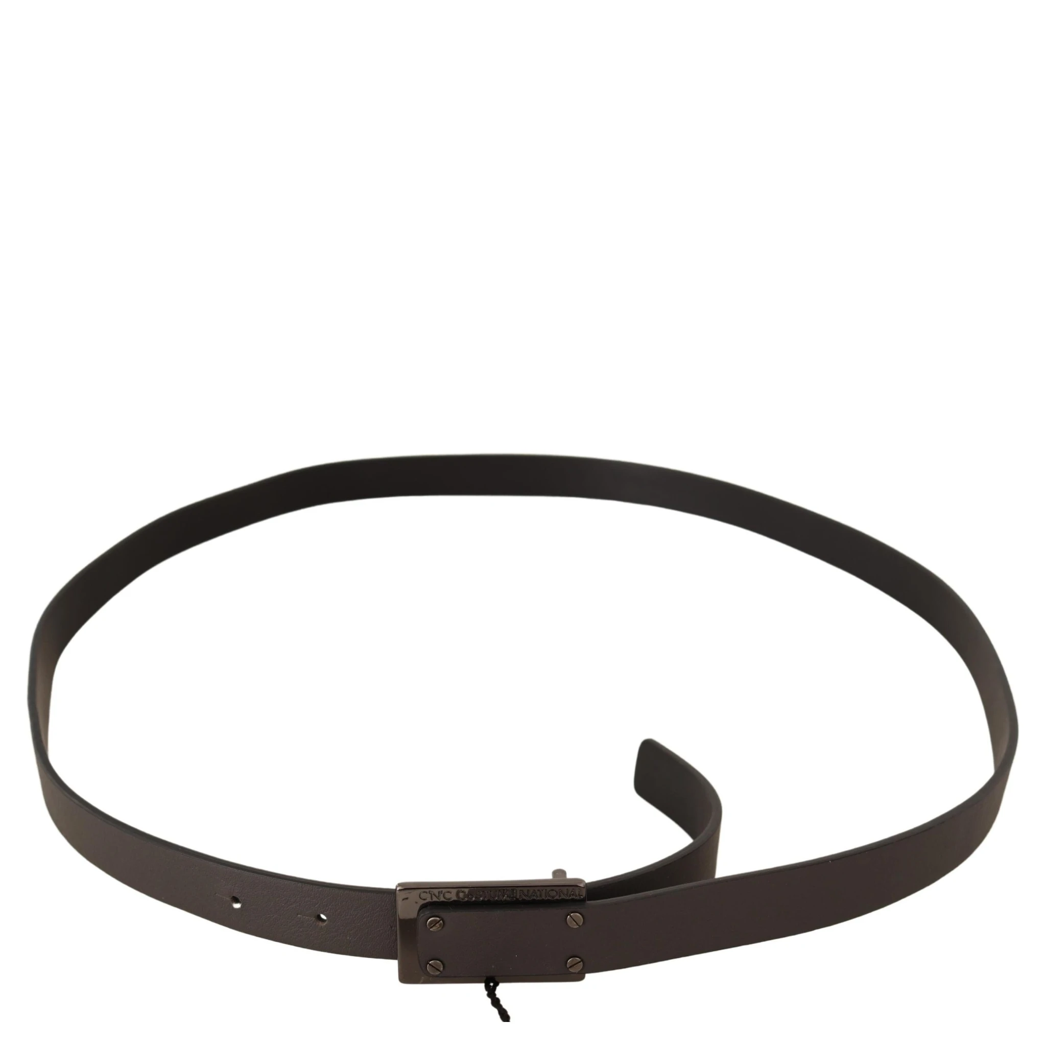 Dark Brown Leather Logo Buckle Belt