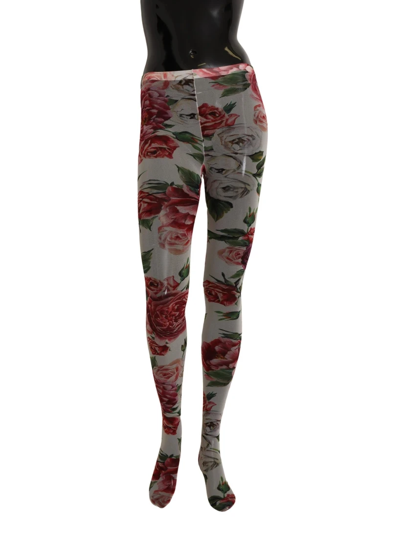 White Floral Print Stockings Nylon Tights