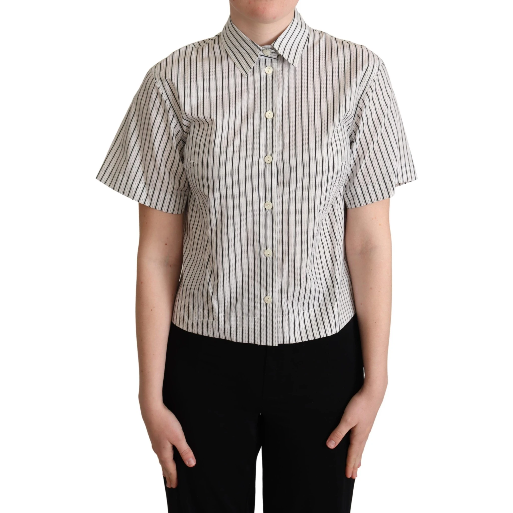 White Black Striped Collared Shirt