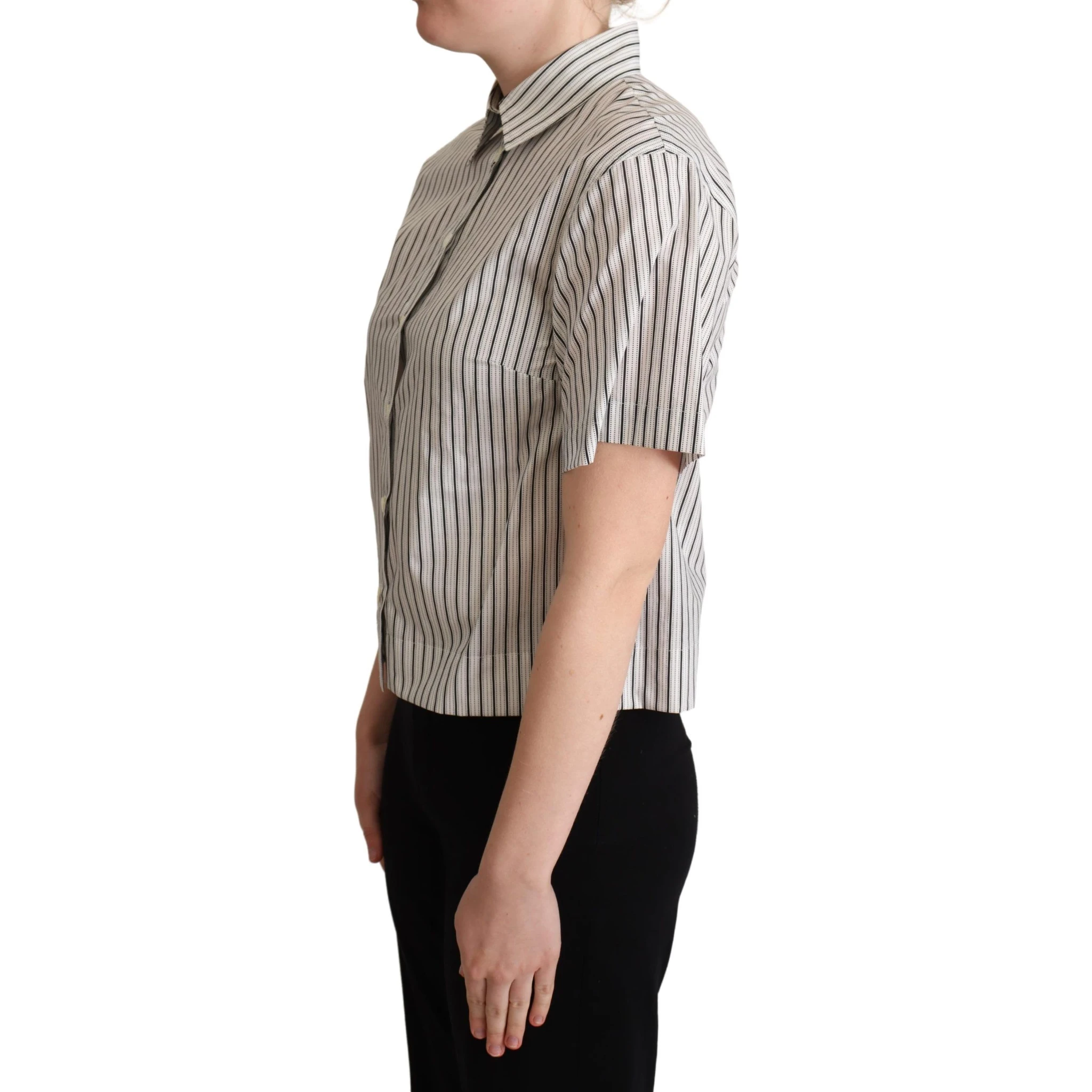 White Black Striped Collared Shirt