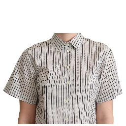 White Black Striped Collared Shirt