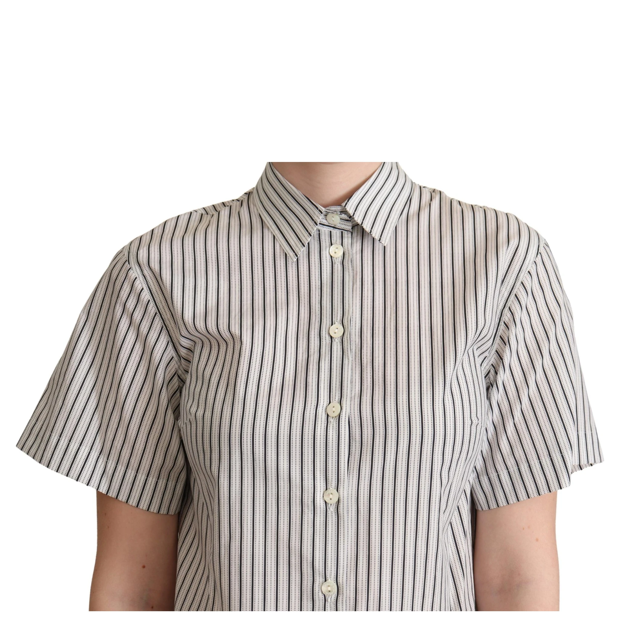 White Black Striped Collared Shirt