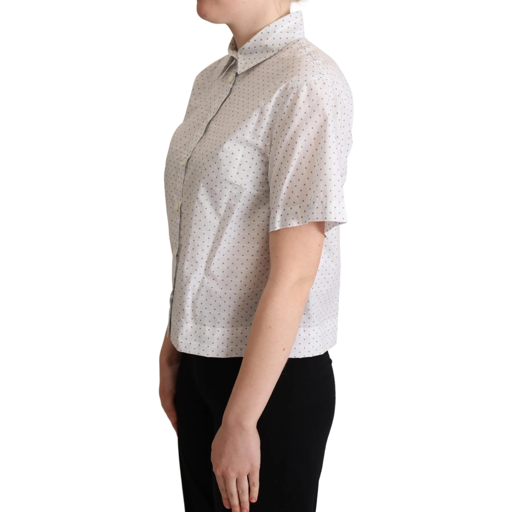 White Black Polka Dots Collar Blouse Shirt