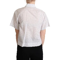 White Black Polka Dots Collar Blouse Shirt