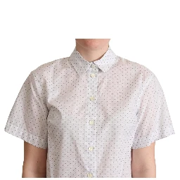 White Black Polka Dots Collar Blouse Shirt